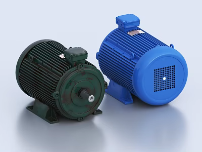High Performance Green And Blue Electric Motors As Industrial Equipment For Machinery Applications 3d model