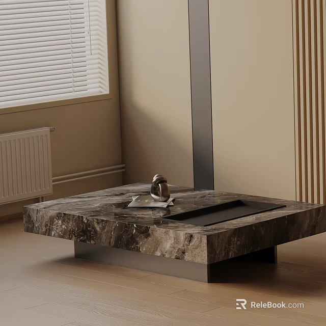 Modern Sofa And Coffee Table Set With Marble Top And Decorative Items In Living Room 3d model 