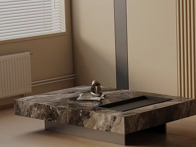 Modern Sofa And Coffee Table Set With Marble Top And Decorative Items In Living Room 3d model