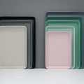 Multicolored Modern Tableware Set With Stacked Trays In Pink Green Blue And Gray