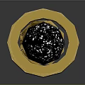 Decorative Scepter With Black Spherical Top Golden Ring And Blue Shaft Design