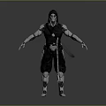 3D Model Of Hooded Warrior With Green Eyes Black Outfit And Long Sword