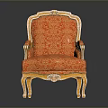 European Style Single Chair With Gold Carved Frame And Red Floral Upholstery