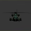 Green Military Helicopter With Main Rotors Tail Rotor And Detailed Fuselage On Dark Background