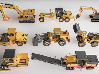 Road repair machinery bulldozer excavator construction machinery asphalt paver 3d model