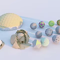 Modern Geometric Landscape Sculpture With Colorful Spheres Domes And Polyhedrons