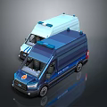 Detailed Blue Police Van and White Ambulance 3D Rendering With Emergency Roof Lights