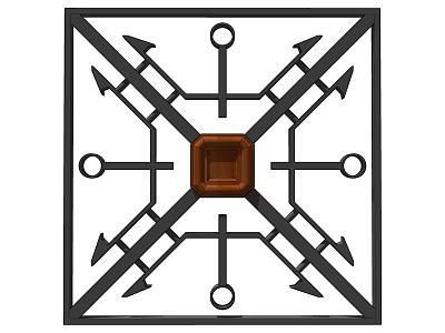 Ornate Lattice Window With Black Frame Central Brown Square And Geometric Design 3d model