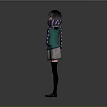 3D Character Model With Green Top Purple Striped Scarf Gray Skirt Black Stockings Arms Outstretched
