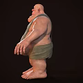 Cartoon Character With Bald Head Chubby Body Green Overalls Front Side Views