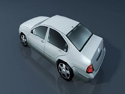 White Sedan Car Rear Side View With Black Wheels And Red Taillights 3d model