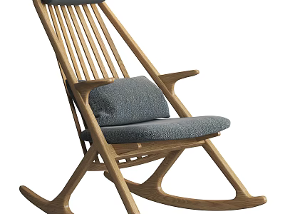 Comfortable Wooden Rocking Chair With Blue Cushion And Modern Minimalist Design 3d model