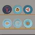 Colorful Decorative Plates With Various Patterns On Wooden Shelves
