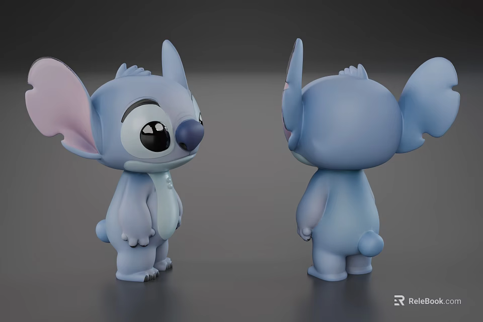 Cute Blue Game Movie Character 3D Model With Large Ears Front Back Views 3d model 