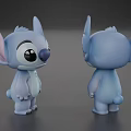 Cute Blue Game Movie Character 3D Model With Large Ears Front Back Views