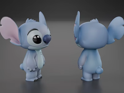 Cute Blue Game Movie Character 3D Model With Large Ears Front Back Views 3d model