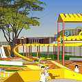 Vibrant Children's Playground Featuring Slide Climbing Structure Numbers Orange Surface And Green Lawn