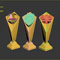 Golden Geometric Decorative Furniture Pieces With Ornate Patterns And Stable Bases