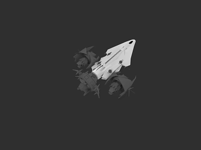 Futuristic White Spaceship Surrounded By Black Debris On Dark Background 3d model