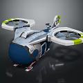Futuristic Space Aerospace Drone With Blue Body White Rotors Yellow Stripes Landing Gear Details