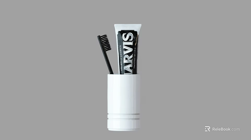 Daily Wash Products With Toothpaste Tube And Toothbrush In White Container 3d model 