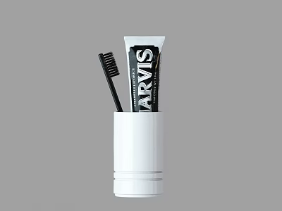 Daily Wash Products With Toothpaste Tube And Toothbrush In White Container 3d model