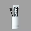 Daily Wash Products With Toothpaste Tube And Toothbrush In White Container