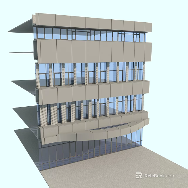 Modern Multi Floor Building Facade With Glass Windows Horizontal Panels And Exterior Structure 3d model