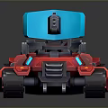 Red Battle Tank Design With Blue Turret Heavy Cannon And Tracks