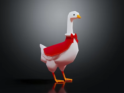 White Goose Wearing Red Cape With Orange Beak And Feet On Dark Background 3d model
