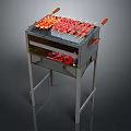 Grilled Lamb Skewers On Metal Grill With Red Charcoal Flames