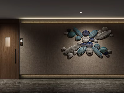 Chinese foot bath walkway hanging decorative wood door grade stone floor 3d model