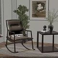 Cozy Brown Rocking Chair By Window With Blinds Side Table Vase Books And Painting