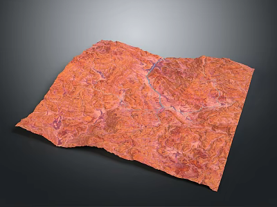 Red Scenic Landscape with Textured Surface and Gullies in Mountainous Terrain 3d model