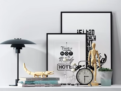 Decorative Ornament Combination with Black Lamp Framed Art Books Clock and Sculpture 3d model