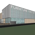 Modern Furniture Factory Industrial Building With Glass Facade Parking And Lawn