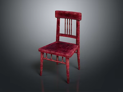 Red Wooden Chair With Textured Seat Cushion And Vertical Slat Backrest Design 3d model
