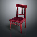 Red Wooden Chair With Textured Seat Cushion And Vertical Slat Backrest Design