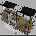 Modern Display Shelves with Black Frame Multiple Layers Green Canopy and Brand Logo for Products