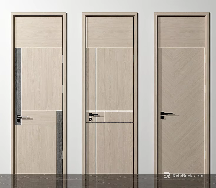 Modern Minimalist Wooden Hinged Doors With Different Panel Patterns For Interior Design 3d model