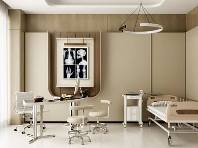 Modern Medical Examination Room With X ray Images Examination Bed Tables Chairs And Medical Equipment 3d model