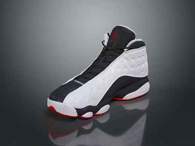 Stylish High Top Sneakers In White Black With Red Accents And Jumpman Logo 3d model