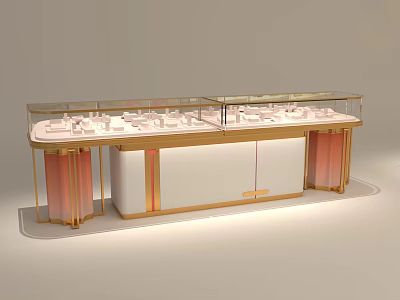 Modern Jewelry Store Display Counter With Glass Top And Gold Pink Accents 3d model