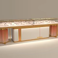 Modern Jewelry Store Display Counter With Glass Top And Gold Pink Accents