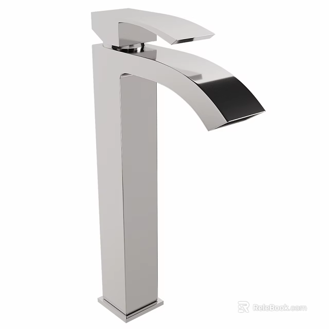 Sleek Modern Chrome Faucet With Tall Body And Curved Spout Design 3d model 