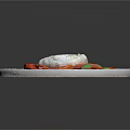 Fresh Burrata Salad with Sliced Tomatoes Fresh Basil Drizzled Olive Oil on Blue Plate