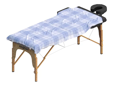Portable Foldable Massage Table With Blue Checkered Sheet And Black Headrest 3d model
