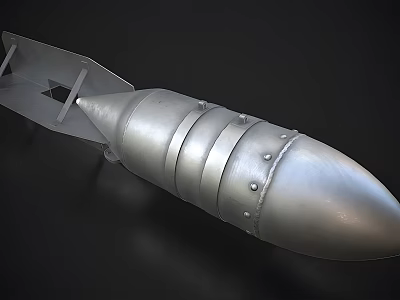 Silver Metallic Military Bomb With Fins Rivets And Ring Structure Design 3d model