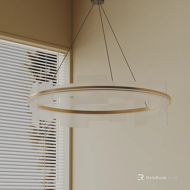 Modern Round Chandelier With Gold Frame And Transparent Acrylic Panels For Living Room Interior 3d model 
