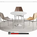 Modern Round White Dining Table Set With Three Chairs On Circular Rug 3d model